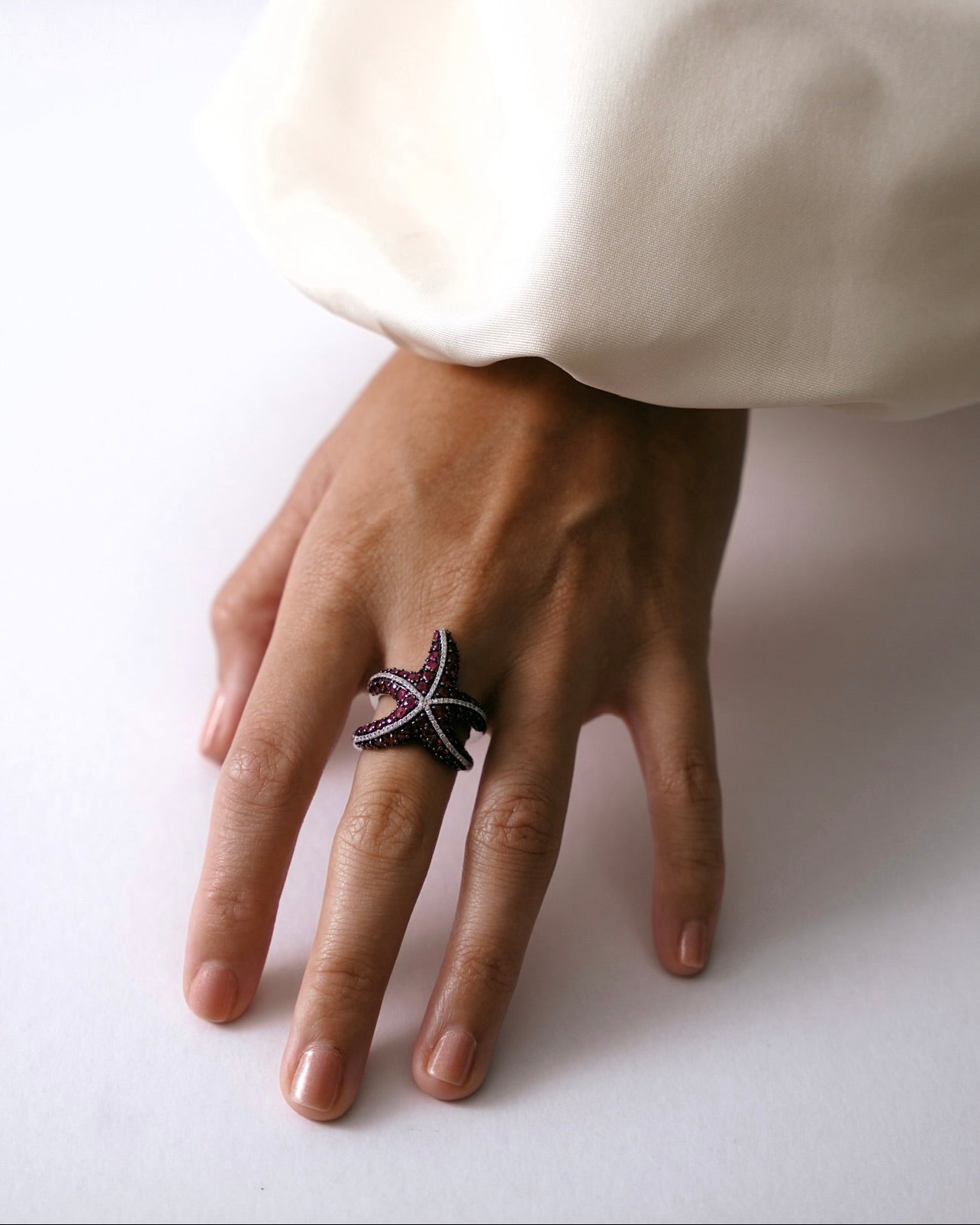 Starfish ring in ruby