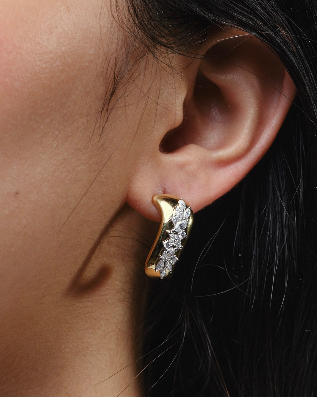 Marquise cluster half hoops