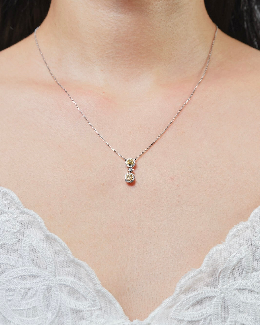 Dainty two tone diamond necklace
