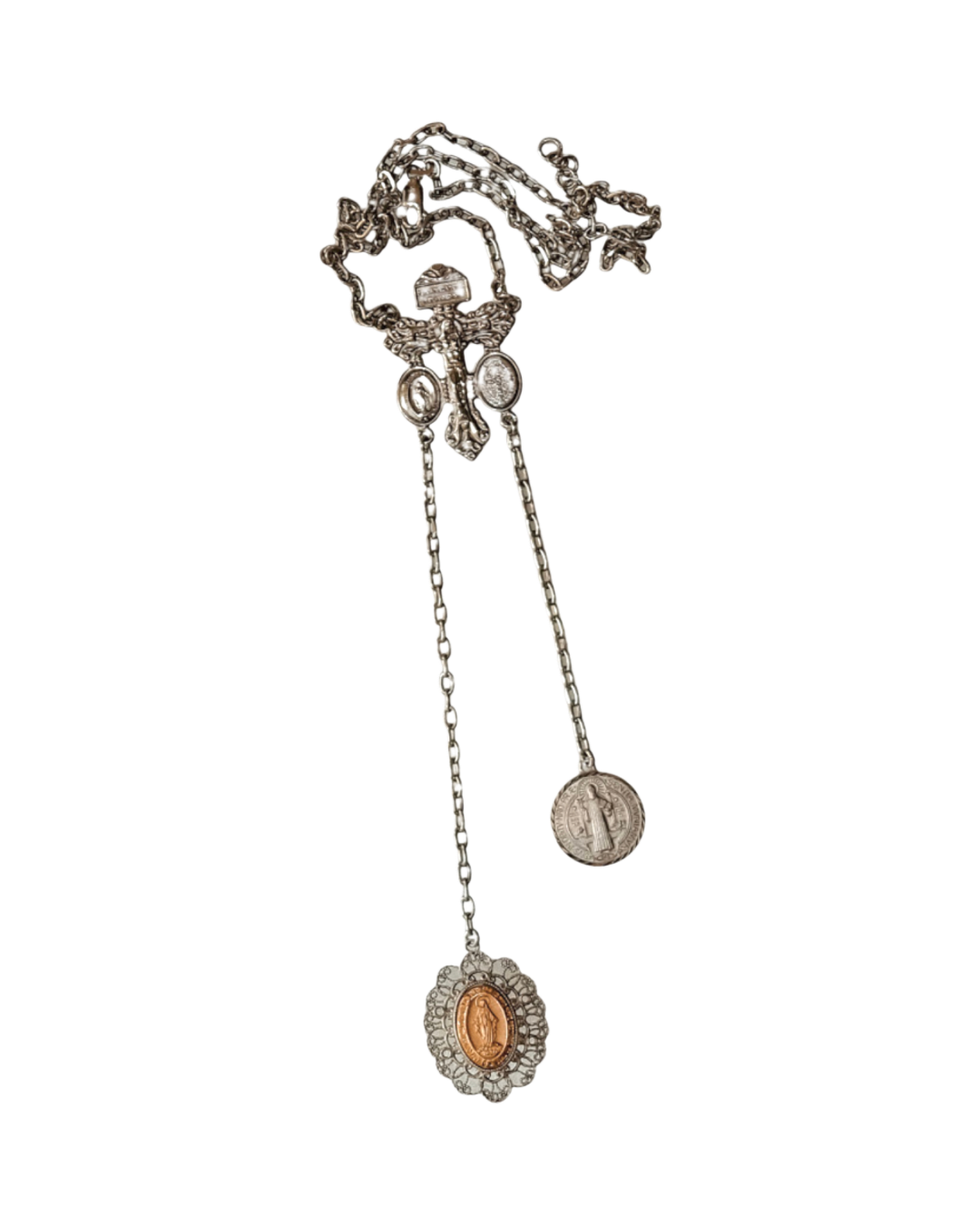 Tri Medal Necklace in white gold