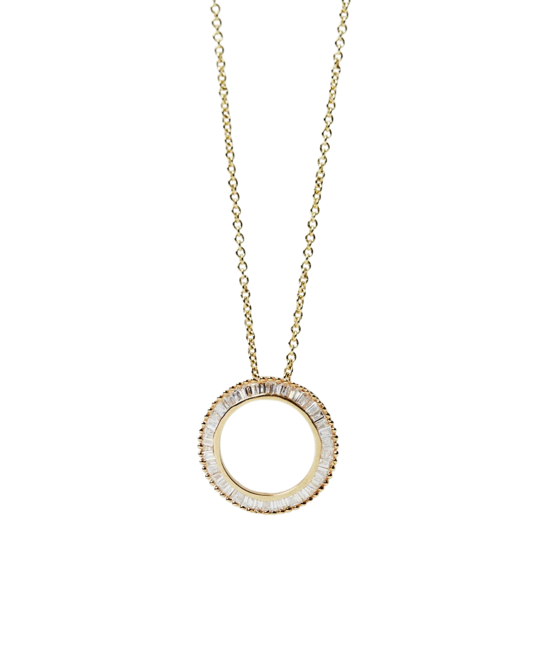 Framed circle pendant in yellow gold